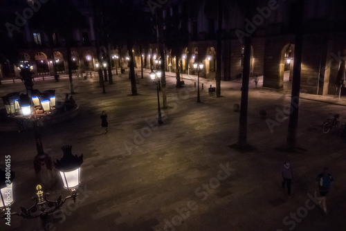 Popular Plaza Real of Barcelona during the Covid-19 pandemic. Spain