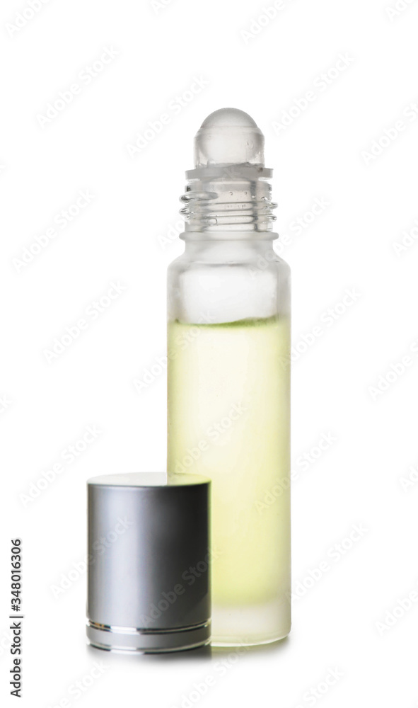 Bottle of roll-on perfume on white background Bottle of roll-on perfume on white background