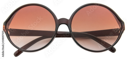 Fancy Brown Sunglasses isolated on white background. Close-up Sunglasses with no reflection on white. Front View