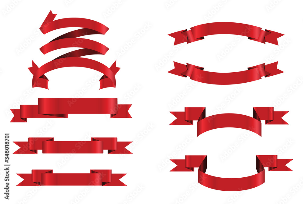 Red glossy ribbon vector banners set. Ribbons collection. Vector Design Illustration