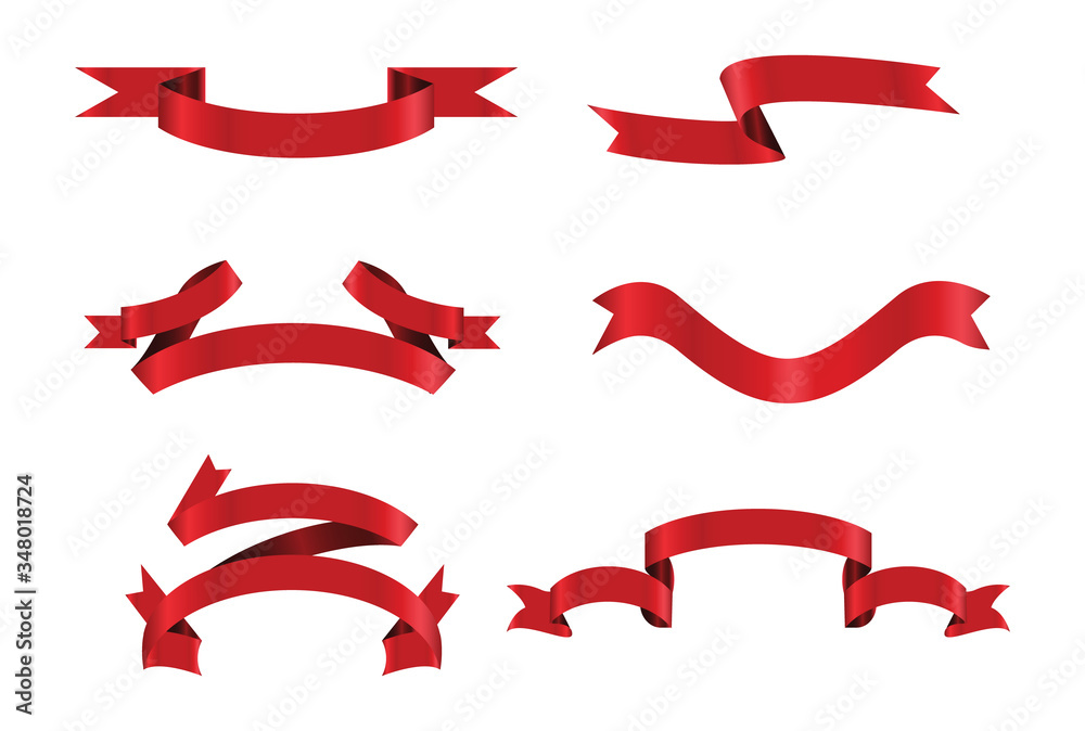 Red glossy ribbon vector banners set. Ribbons collection. Vector Design Illustration Red glossy ribbon vector banners set. Ribbons collection. Vector Design Illustration
