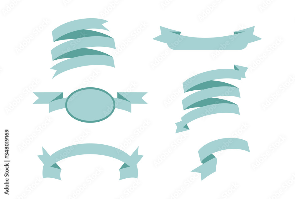 Blue Pastel glossy ribbon vector banners set. Ribbons collection. Vector Design Illustration