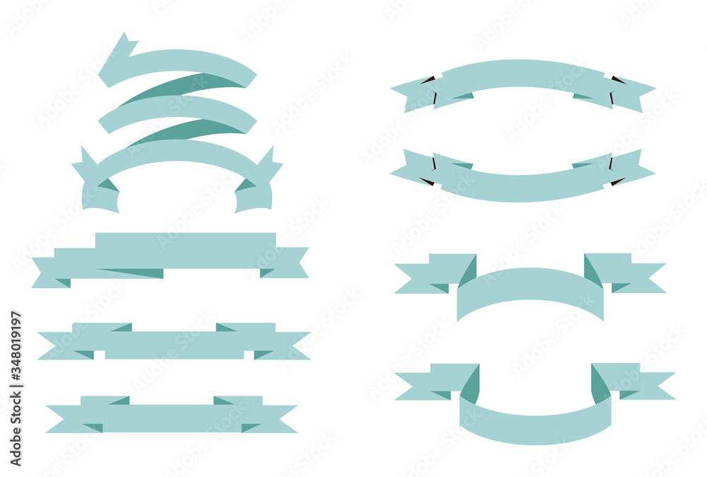 Blue Pastel glossy ribbon vector banners set. Ribbons collection. Vector Design Illustration