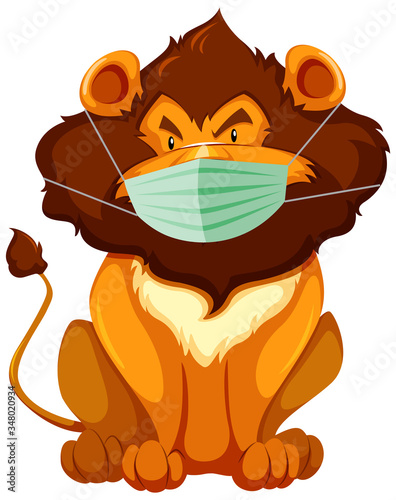 Lion cartoon charater wearing mask