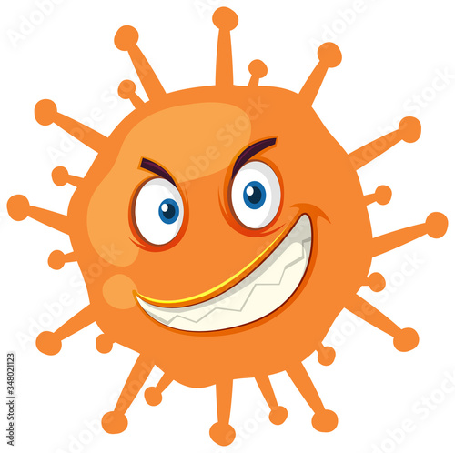 Single virus cell with scary face on white background