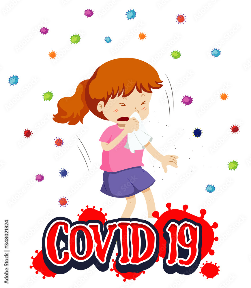 Poster design for coronavirus theme with girl coughing Poster design for coronavirus theme with girl coughing