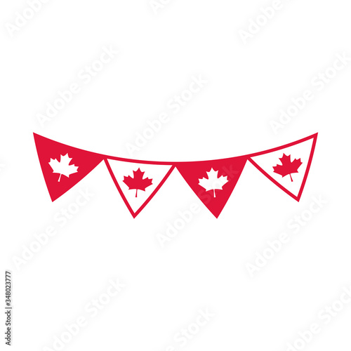 canada day, pennants flag maple leaves decoration celebration flat style icon