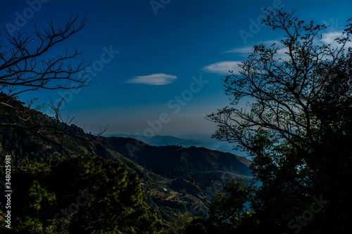 beautiful city and himalayan mountain range view from mountain of vaishnodevi, patnitop and Nathatop Jammu 