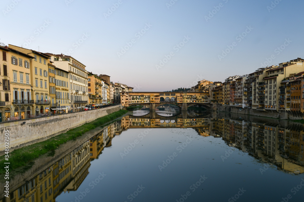 The famous Ponte Vecchio bride over the Arno river in Florence Italy