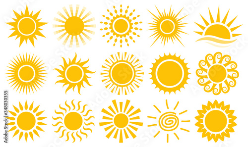 Sun sunshine rays icons vector symbol collection set