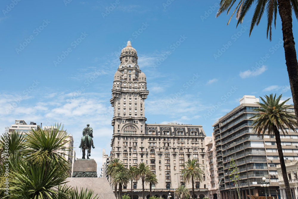 Independence Square and exterior view of the Salvo Palace, Montevideo, Uruguay