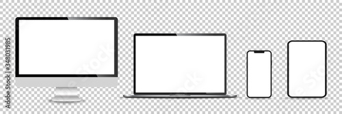 Realistic set of monitor, laptop, tablet, smartphone - Stock Vector illustration