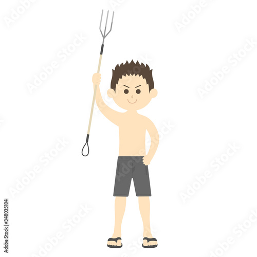 銛で漁をする男性のイラスト