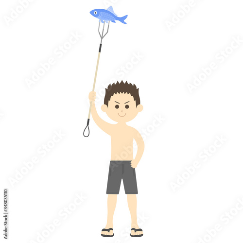銛で漁をする男性のイラスト