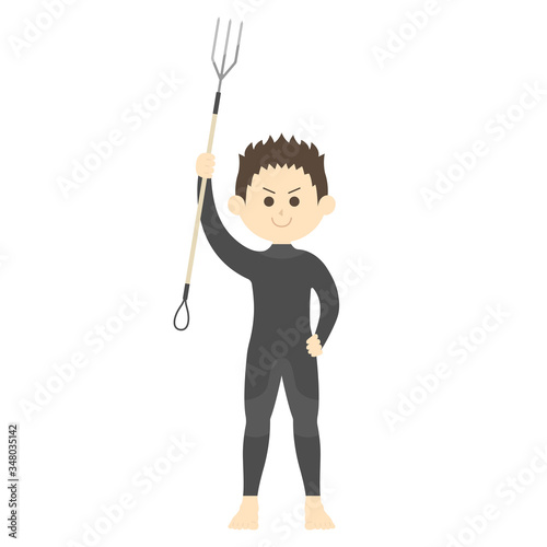 銛で漁をする男性のイラスト