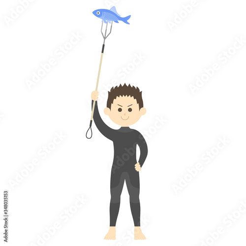 銛で漁をする男性のイラスト