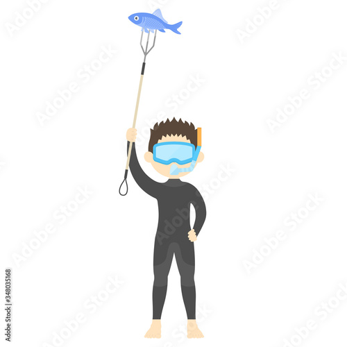 銛で漁をする男性のイラスト
