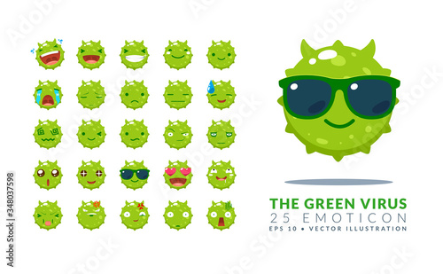 the emoticon set of Green Virus. Vector Illustration