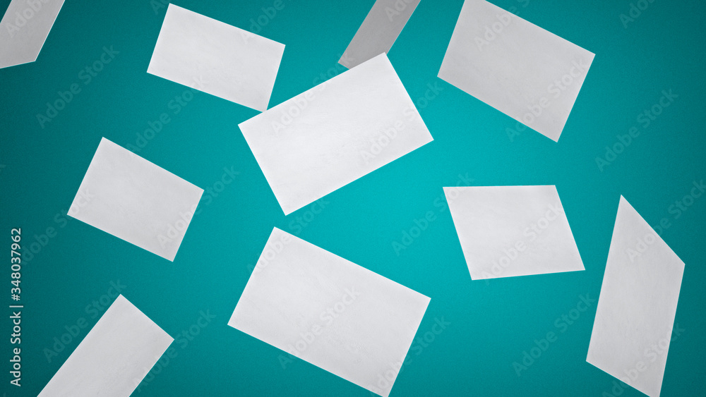 Stack of falling blank white business cards mock-up on blue background. Isolated with clipping path. Stack of falling blank white business cards mock-up on blue background. Isolated with clipping path.
