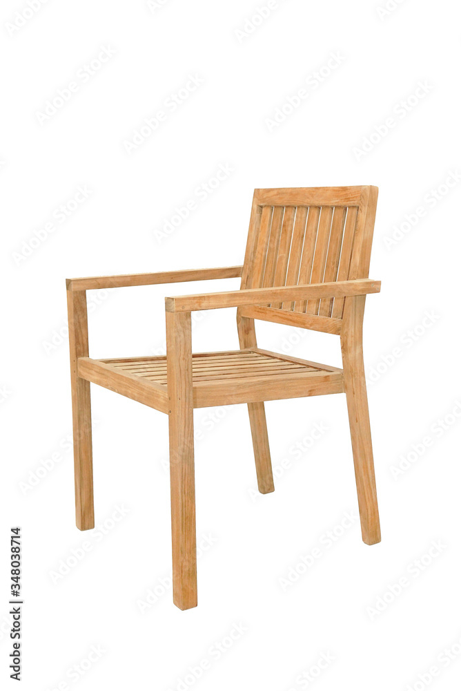 minimalist teak chair with armrest isolated in white background