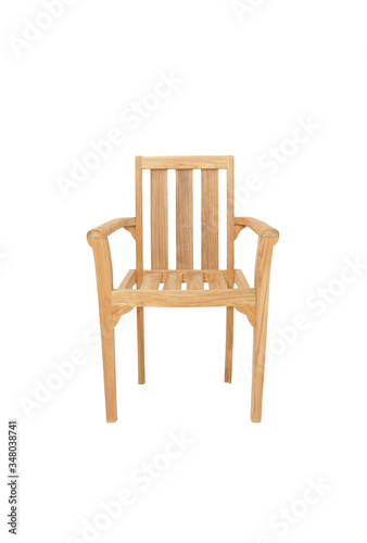 minimalist teak chair with armrest isolated in white background