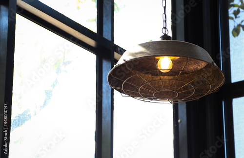 Vintage lamps in a coffee shop. Loneliness. photo