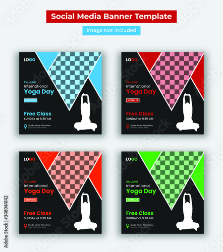 International yoga day social media post template, World yoga day promo social media banner design templates
