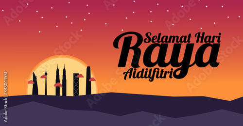Selamat Hari Raya Aidilfitri - vector illustration in Malay Language.