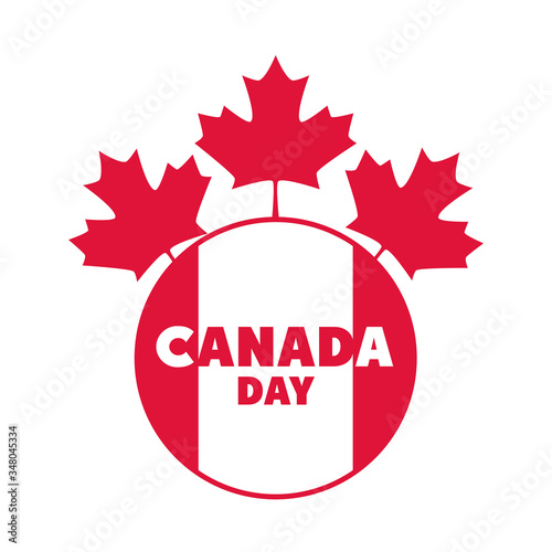 canada day, canadian flag and maple leaves badge design flat style icon