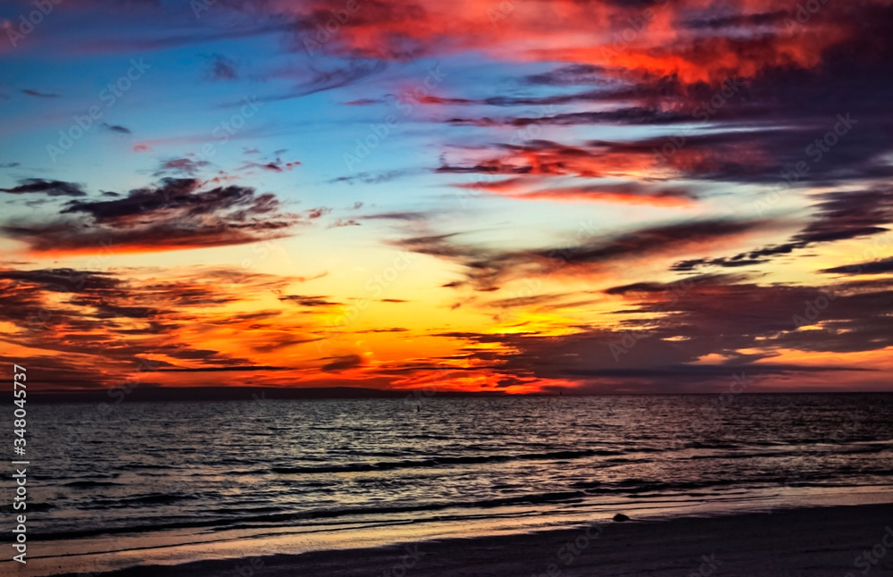 sunset over the sea, red, cloudscape, sky, sea, water, evening, waves, ocean, beautiful, coast, Siesta Key, Florida