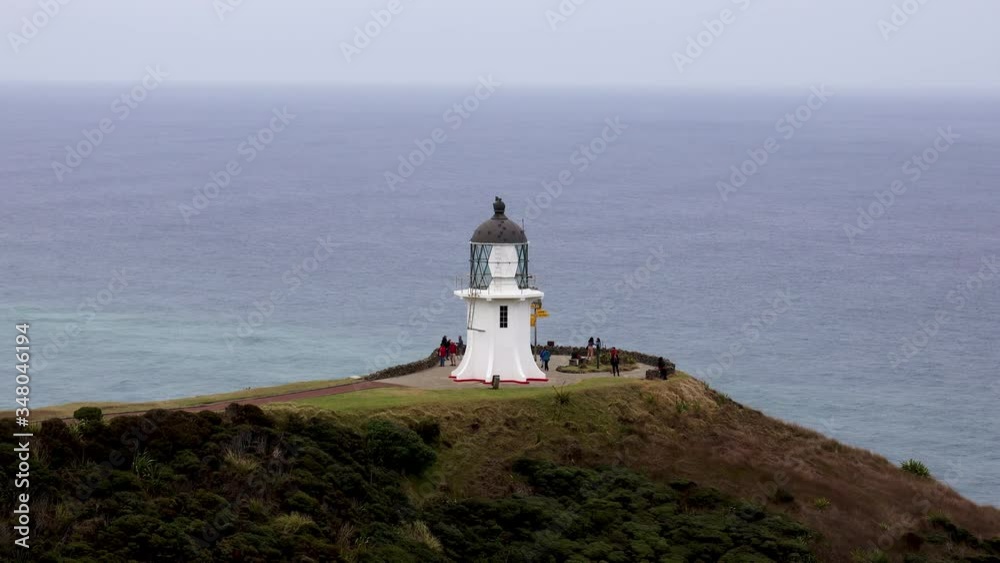 Timelapse of tourists visiting Cape Reinga Lighthouse, Northland, New Zealand Timelapse of tourists visiting Cape Reinga Lighthouse, Northland, New Zealand