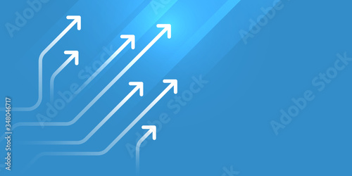 White arrow circuit on blue background illustration with copy space, business growth concept.