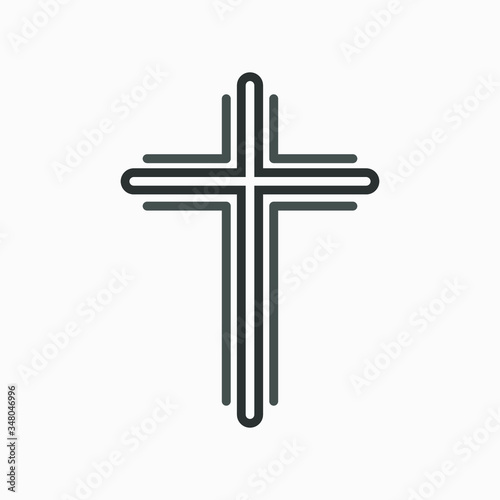 Black and gray Christian cross icon in flat design. Vector illustration. Abstract linear christian cross. Religion. Church, crucifix, god, catholic sign. Spirituality symbol.