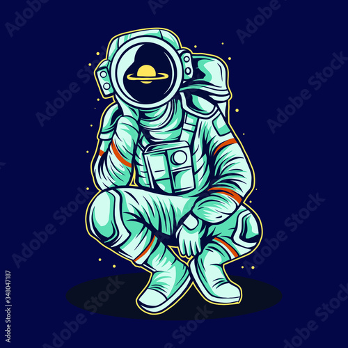 astronaut cosmonaut daydreaming on space alone vector illustration design