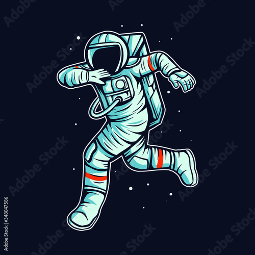 astronaut run on space with cosmonaut suit vector illustration design