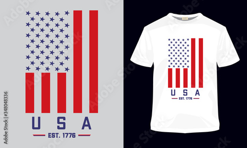 "USA Est- 1776" typography vector t-shirt template. Can be used for t-shirt print, mug print, pillows, fashion print design, kids wear, baby shower, greeting and postcard.