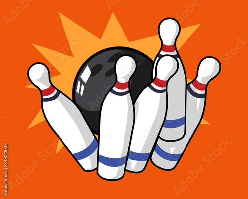 Bowling ball knocking over 5 pins for a strike
