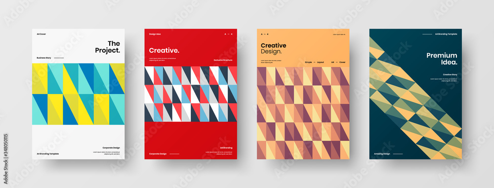 Company identity brochure template collection. Business presentation vector A4 vertical orientation front page mock up set. Corporate report cover abstract geometric illustration design layout bundle. Company identity brochure template collection. Business presentation vector A4 vertical orientation front page mock up set. Corporate report cover abstract geometric illustration design layout bundle.
