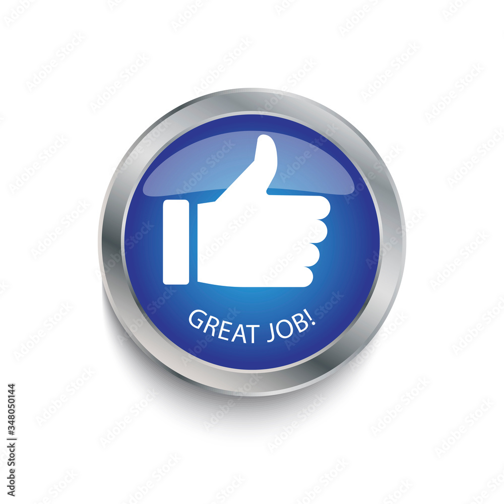 Like button, thumb up. Symbol of success and good job. Vector illustration of a button with a silver stroke. Stock Photo. Like button, thumb up. Symbol of success and good job. Vector illustration of a button with a silver stroke. Stock Photo.