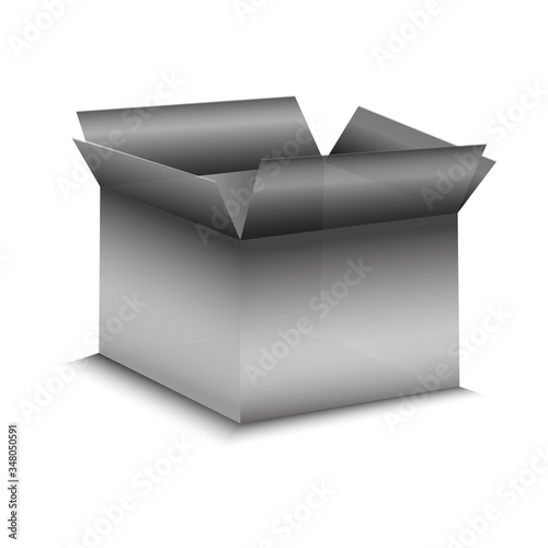 Open box on a white background. Vector illustration of a gray box with a gradient. Gift wrapping isolated. Stock Photo.