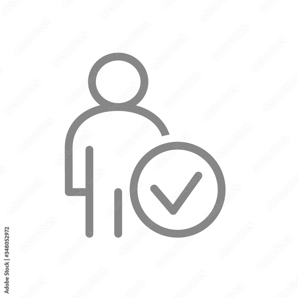 User with tick checkmark line icon. Human verification, authentication symbol User with tick checkmark line icon. Human verification, authentication symbol