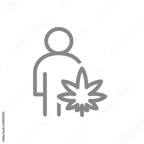 User profile with marijuana leaf line icon. Drug addiction, cannabis treatment symbol