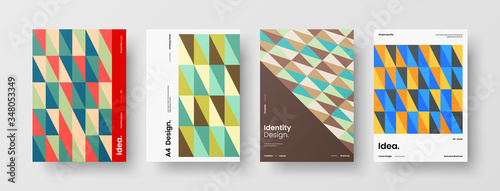 Company identity brochure template collection. Business presentation vector A4 vertical orientation front page mock up set. Corporate report cover abstract geometric illustration design layout bundle.