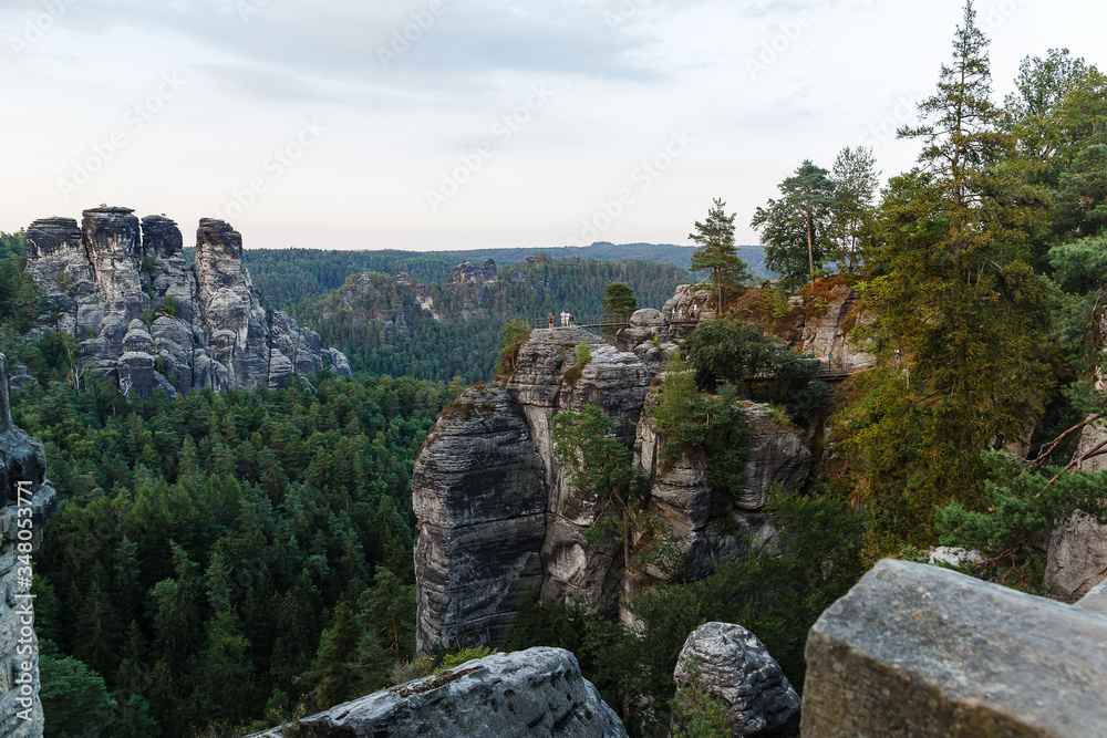 Baltai bridge at sunset. Mountains in Germany