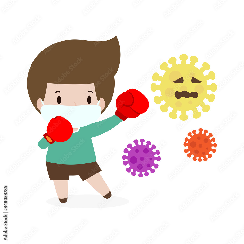 people fight with coronavirus 2019-nCoV, cartoon character man attack COVID-19, Healthy lifestyle concept, kid and Protection Against Viruses and Bacteria, isolated on white background people fight with coronavirus 2019-nCoV, cartoon character man attack COVID-19, Healthy lifestyle concept, kid and Protection Against Viruses and Bacteria, isolated on white background