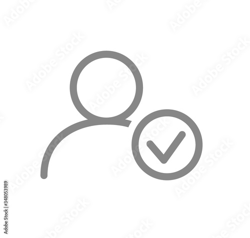 User profile with tick checkmark line icon. System verification, authentication symbol