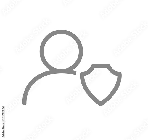 User profile with shield line icon. Online account protection symbol