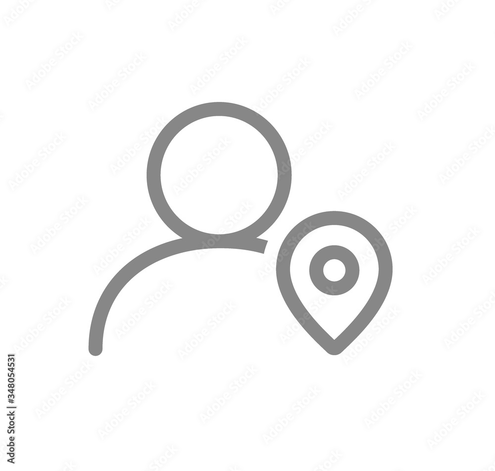 User profile with location mark line icon. Public place navigation, direction User profile with location mark line icon. Public place navigation, direction