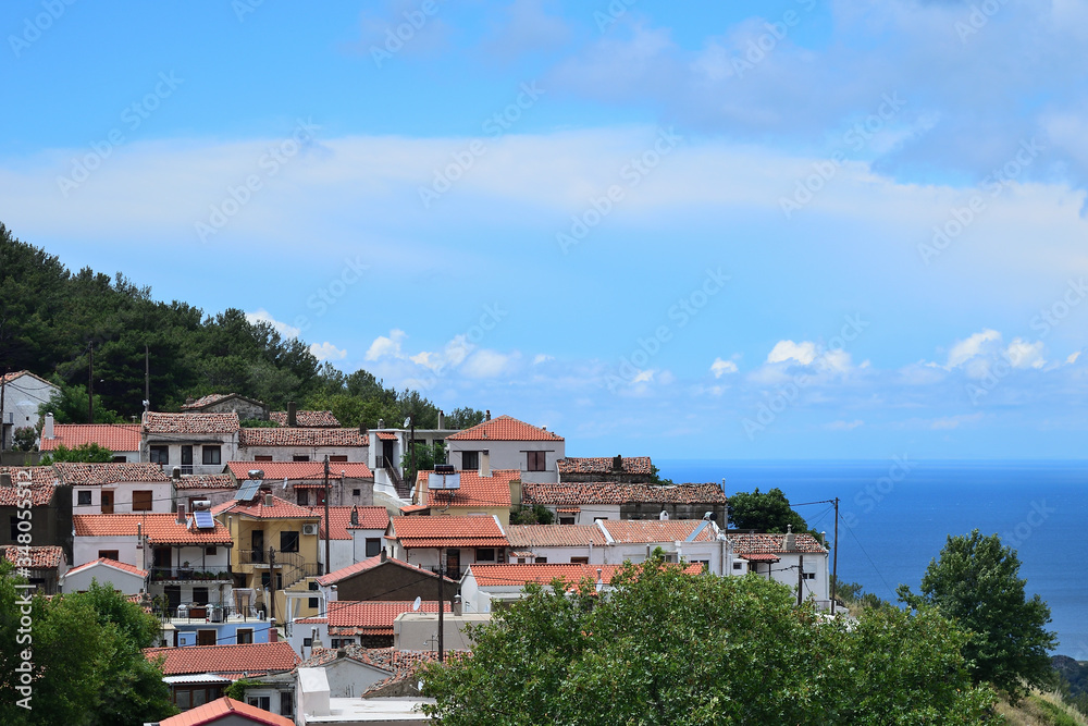Roofs - view of the old town of Chora, Samothraki island, Greece, Aegean sea
