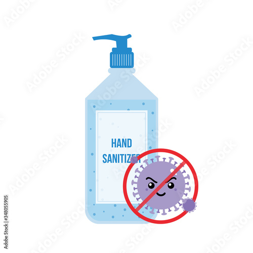 Bottle of liquid hand sanitizer gel, antibacterial concept illustration.